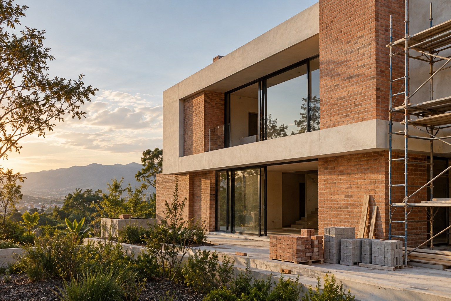 Imagen conceptual de una vivienda de ladrillo y concreto en remodelación; no corresponde a una obra ejecutada por la empresa.
